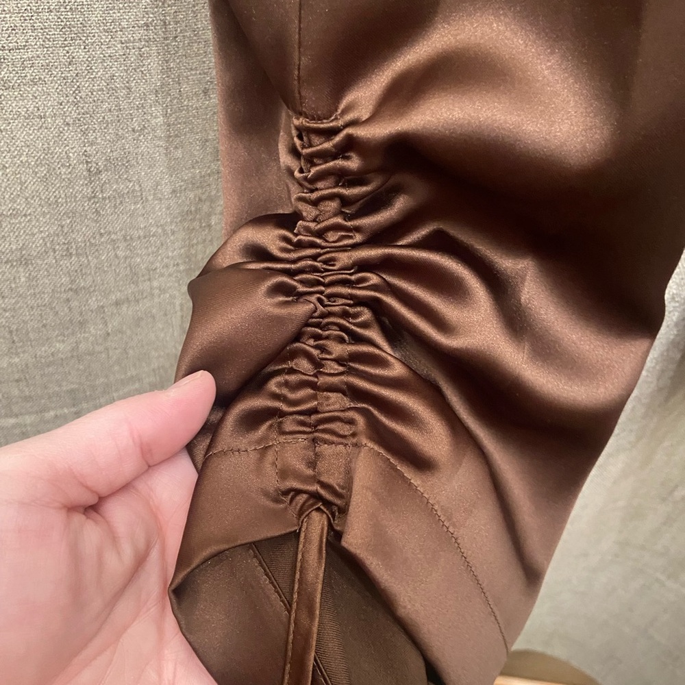 Satin Brown Cargo Pants - Picture 4 of 9